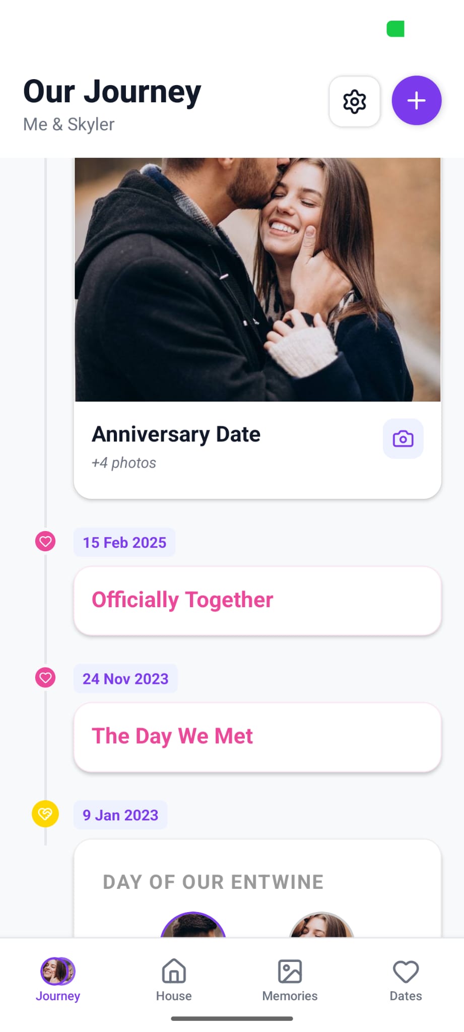 Entwine journey timeline screen